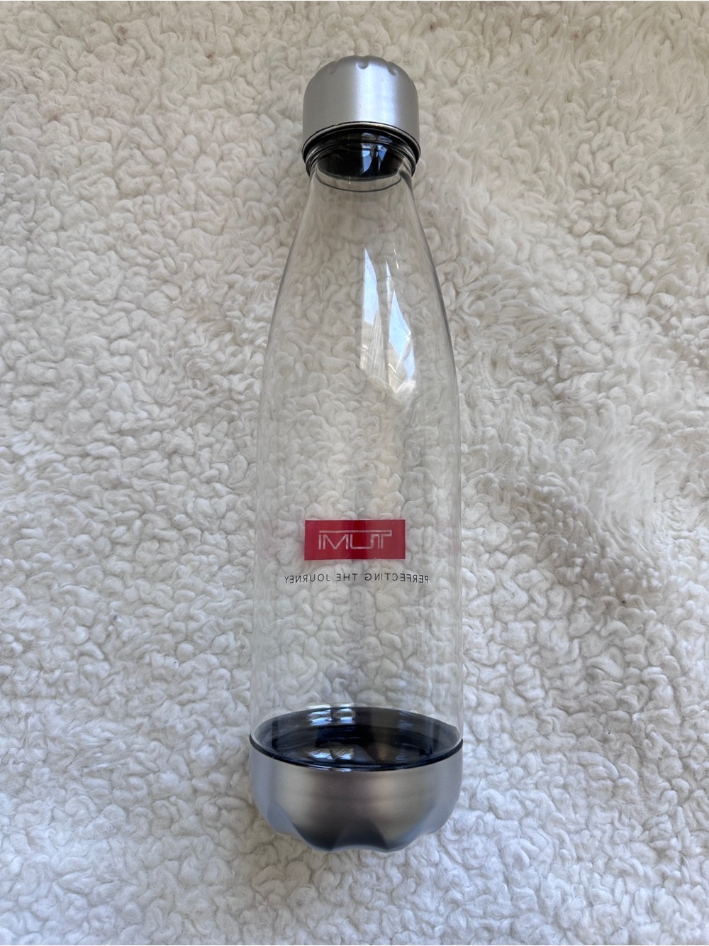 Tumi Clear Water Bottle with Silver Accents and Red Logo - Picture 4 of 6